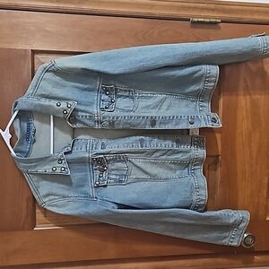 Kowgirl Glitz Jean Jacket Leather Ostrich Cross with Black Hide Background L/XL